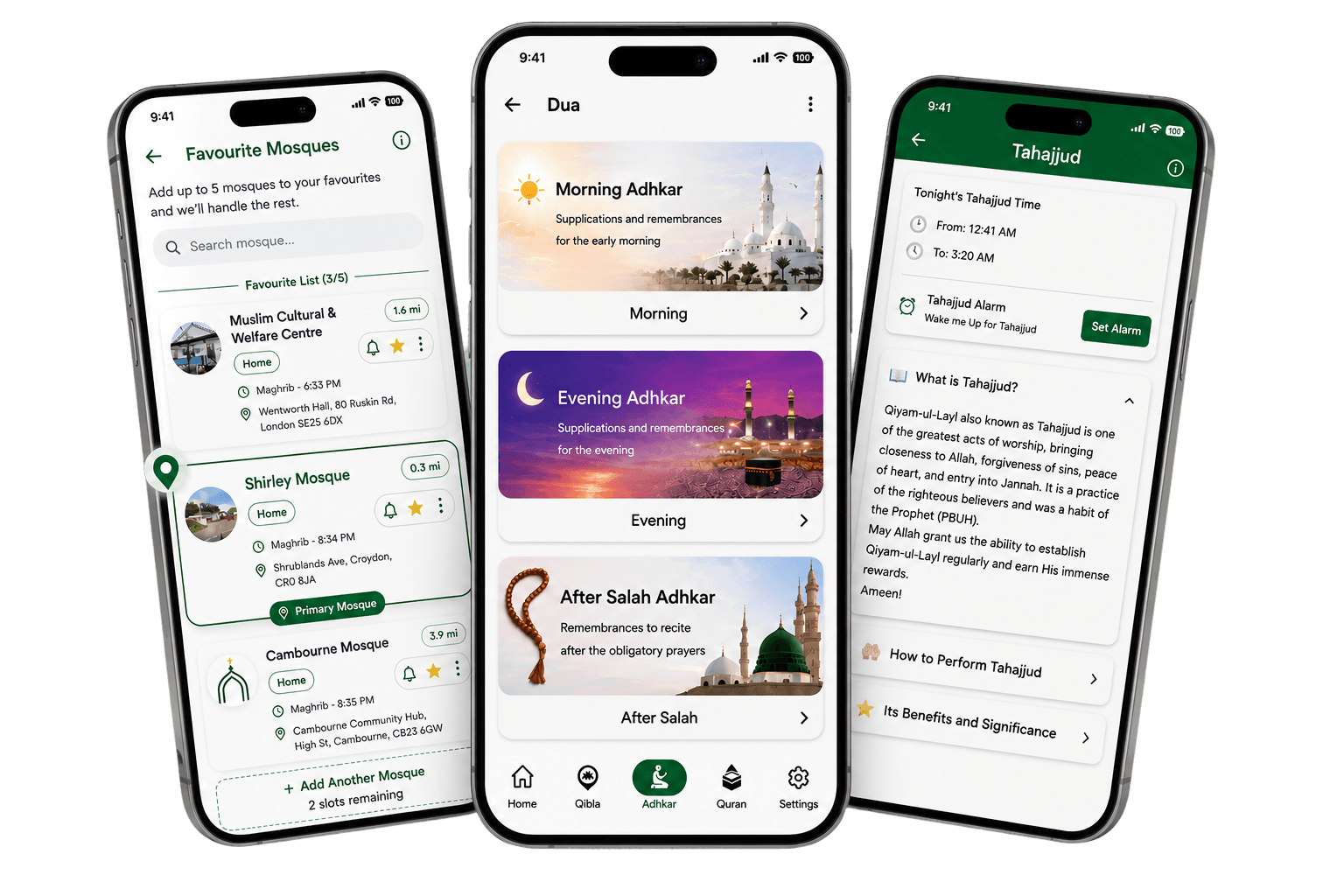 Adhan Salah Times app screens